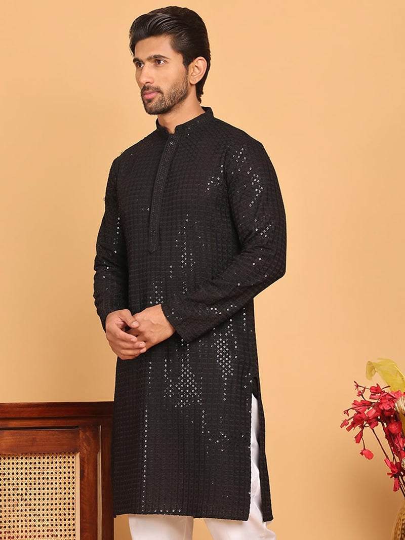 Jompers Men Viscose Blend Regular Fit Embroidered & Sequence Kurta - Image 3
