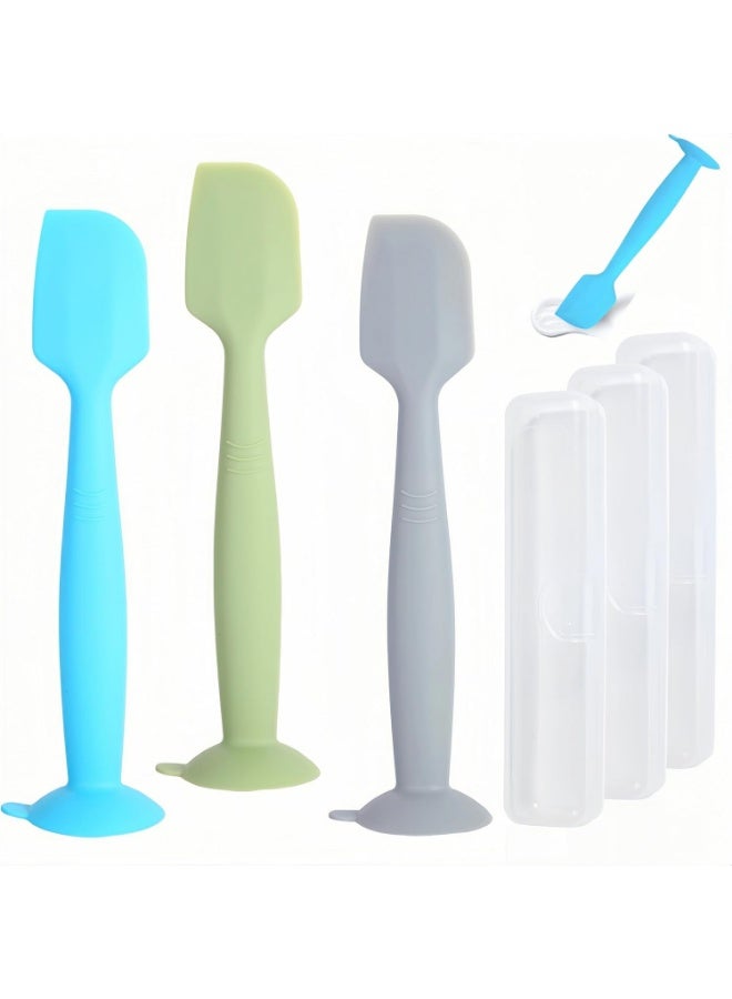 Meetion Butt Spatula Baby Diaper Cream spatula 3 Pcs with 3 Storage case,Soft Silicone Diaper Cream Applicator Bum Butt Paste spatulas Brush with Suction Base,Large diaper Rash cream Applicator - Image 1