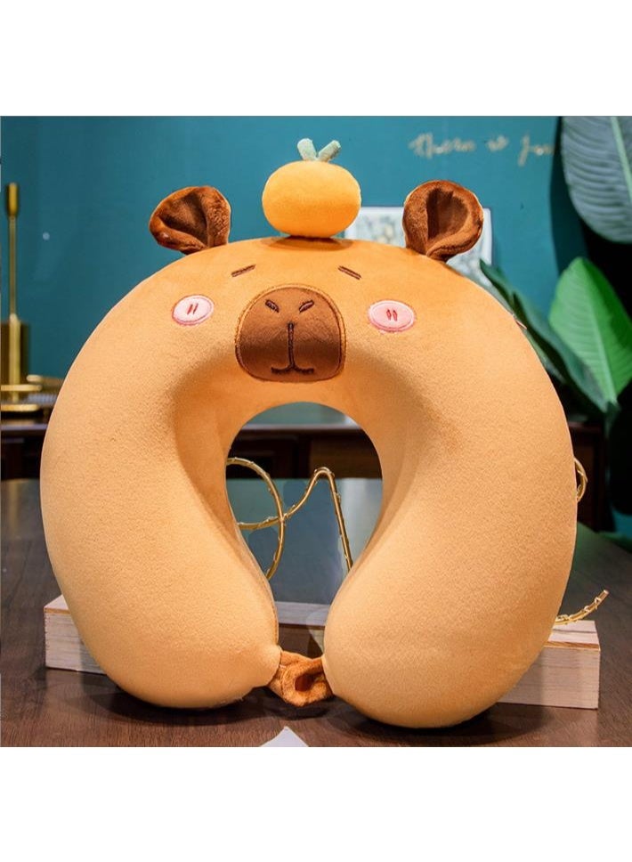 جولدن وسادة سفر الرغوة على شكل حرف U ، وسادة دعم الرقبة ، وسادة رقبة مريحة للسفر ، وسادة طائرة مسند رأس للبالغين ، والأطفال (البرتقالي) - Image 1