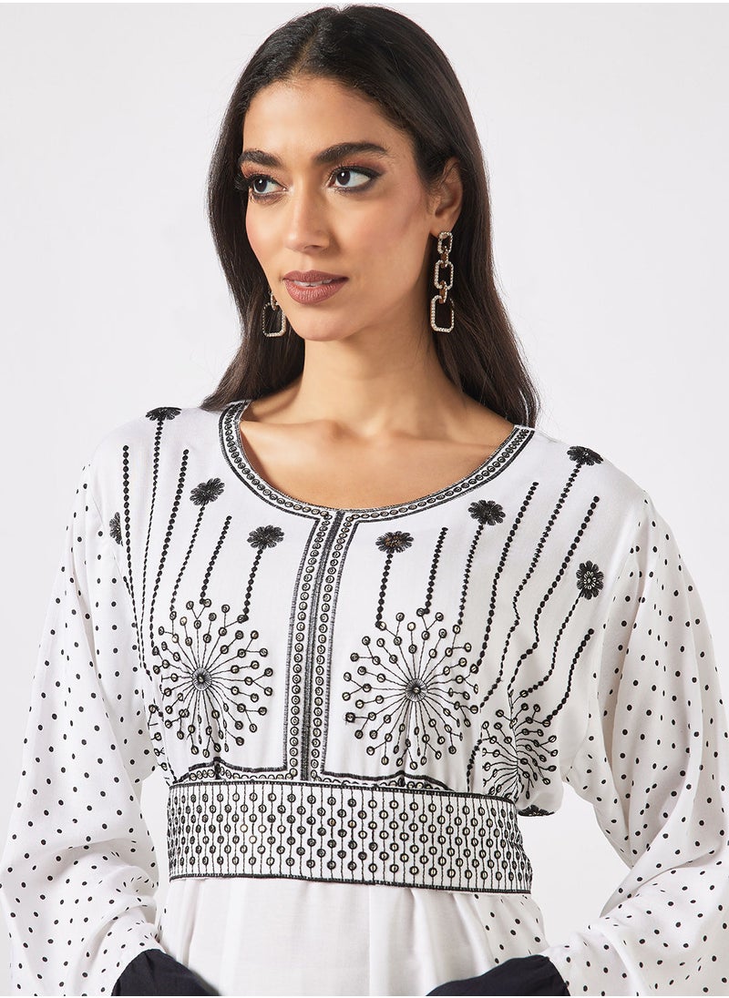 HANA & SARA - Embroidered Jalabiya Dress  With Sheila - Image 1