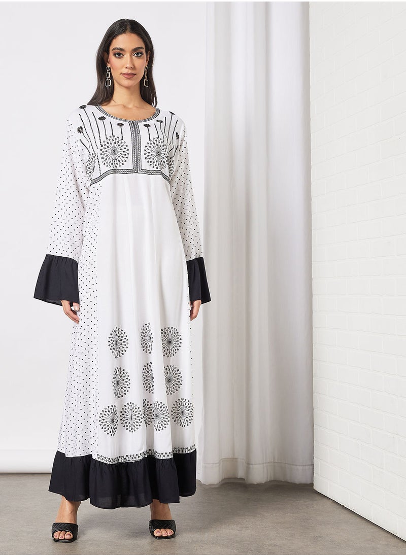 HANA & SARA - Embroidered Jalabiya Dress  With Sheila - Image 1
