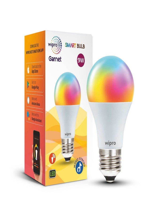 ويبرو مصباح wipro الذكي بتقنية الواي فاي LED بقوة 9 وات E27 مع مزامنة الموسيقى (16 مليون لون + أبيض دافئ/أبيض محايد/أبيض) (متوافق مع Amazon Alexa وGoogle Assistant)، قياسي (NS9500) - Image 1