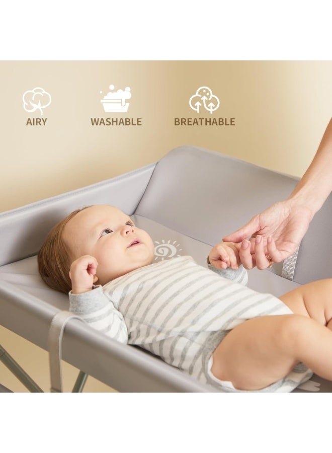 غوغويا طاولة تغيير حفاضات الأطفال مع عجلات، محطة تغيير حفاضات محمولة مع 4 مستويات لتعديل الارتفاع ورف تخزين للأطفال حديثي الولادة والرضع، رمادي - Image 4