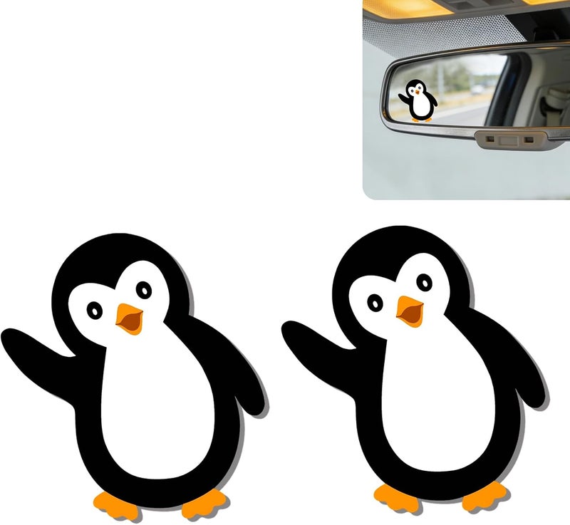DoYoMo 2Pack Penguin Car Mirror Decal - Cute Moo-tivational Rear View Mirror Sticker,Waterproof Vinyl Car Decals,Penguins Car Accessories Decor,Penguin Lovers Gifts for Women Men - Image 1
