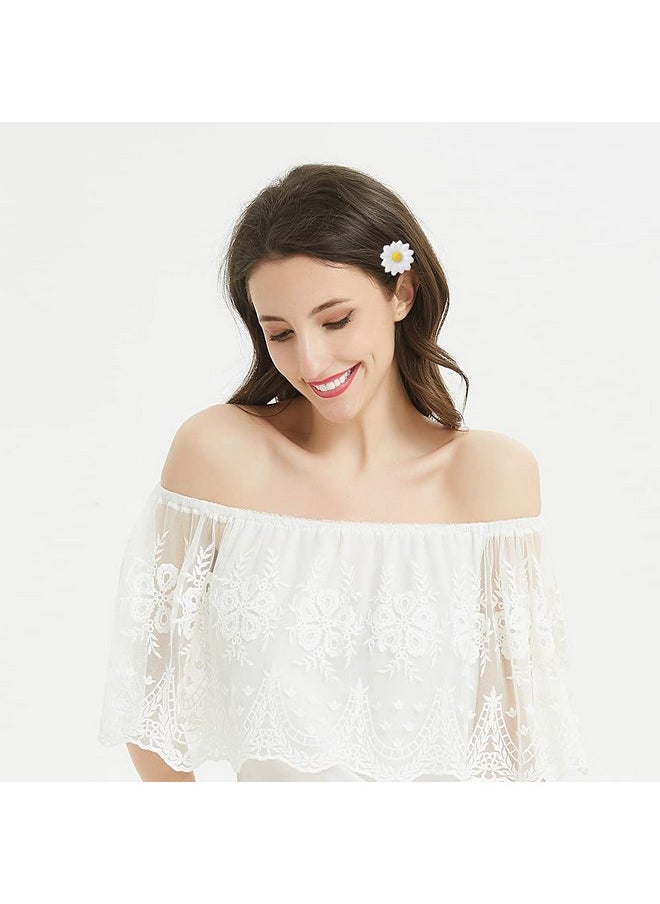 Backgarden - [12 Packed] Women Sweet Flower Side Hair Clip Beach Wedding Flower Bridesmaid Hair Accessory (White Daisy) - Image 1