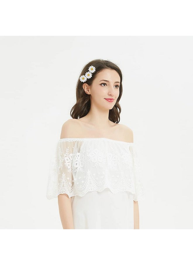 Backgarden - [12 Packed] Women Sweet Flower Side Hair Clip Beach Wedding Flower Bridesmaid Hair Accessory (White Daisy) - Image 1
