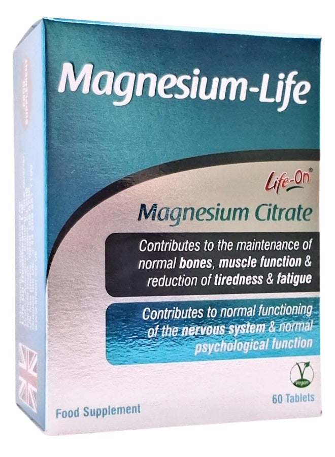 Life-On Magnesium Life with Magnesium Citrate 60 Tablets Magnesium Supplement for Digestion, Muscle Function, Energy Production, Relaxation & Overall Wellness Support - Image 1