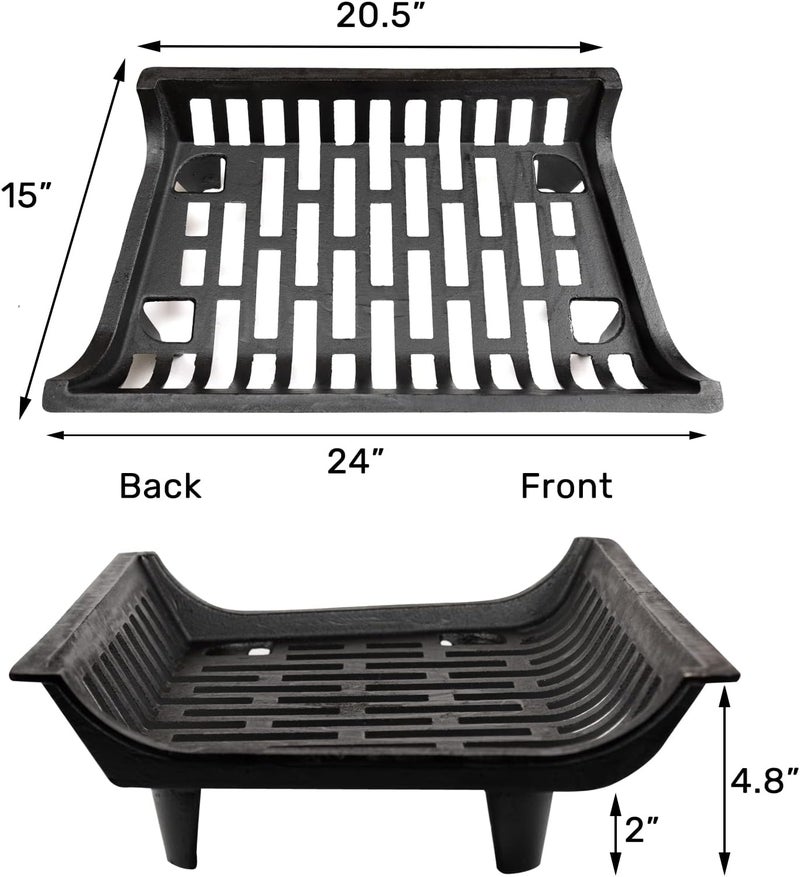 AGTEK 24 inch Fireplace Log Grate Heavy Duty Solid Steel Fire Grates Wood Stove Chimney Burning Rack Holder - Image 2