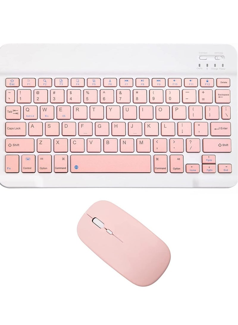 ELTRAZONE Rechargeable Bluetooth Keyboard and Mouse Combo Ultra-Slim Portable Compact Wireless Mouse Keyboard Set for Android Windows Tablet Cell Phone iPhone iPad Pro Air Mini, iPad OS/iOS 13 and Above (Pink) - Image 1
