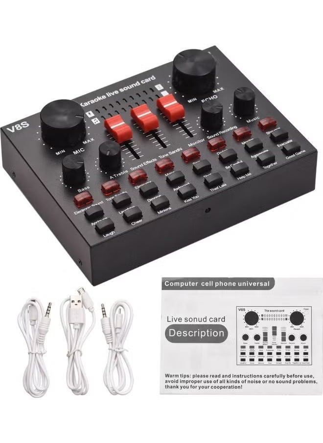 تايجر V8S Mini Live Sound Mixer Board – Compact Audio Interface with 16 Sound Effects, Dual DSP Noise Reduction, and 6-Way Connectivity – Ideal for Streaming, Podcasting, Gaming & Recording – Works with PC & Mobile (Black)  - Image 3
