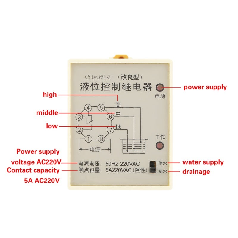 Liquid Level Relay: 220V Base Mounted - ABS High Temp Resistant Shell Liquid Level Controller for Industrial Boilers, Sewage Treatment, Civil Water Towers & Pools - Image 4