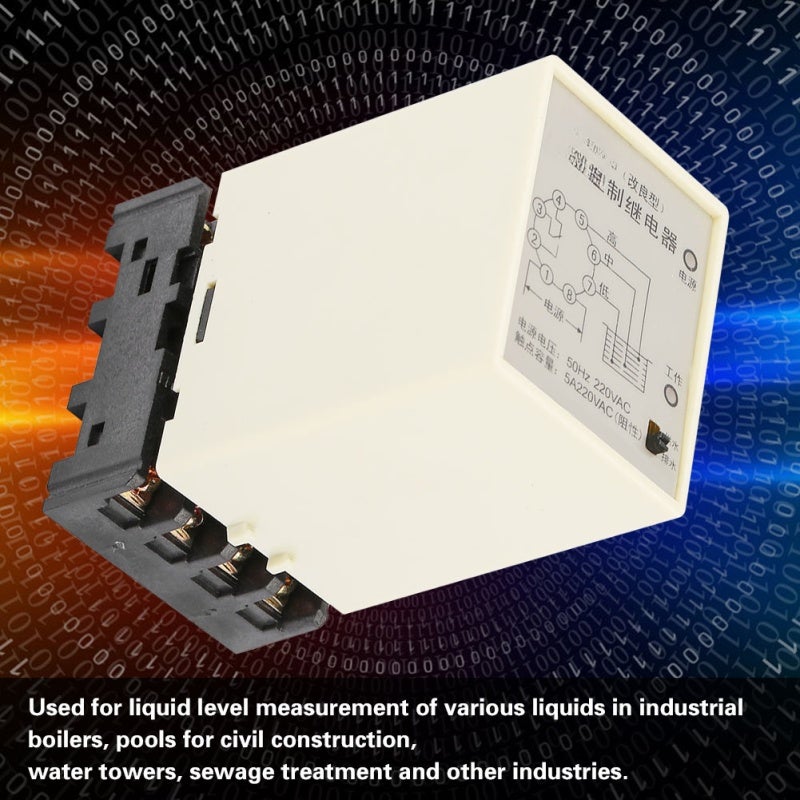 Liquid Level Relay: 220V Base Mounted - ABS High Temp Resistant Shell Liquid Level Controller for Industrial Boilers, Sewage Treatment, Civil Water Towers & Pools - Image 1