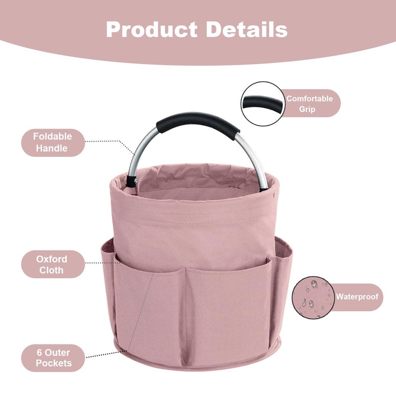 abcmilz 17L Cleaning Caddy with Handle, Cleaning Supplies Organizer, Foldable Storage Basket, Cleaning Supply Caddy, Portable Multi Cleaning Bucket Bag for Home, Garden (Pink) - Image 5