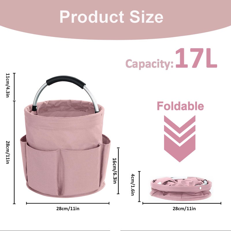 abcmilz 17L Cleaning Caddy with Handle, Cleaning Supplies Organizer, Foldable Storage Basket, Cleaning Supply Caddy, Portable Multi Cleaning Bucket Bag for Home, Garden (Pink) - Image 4