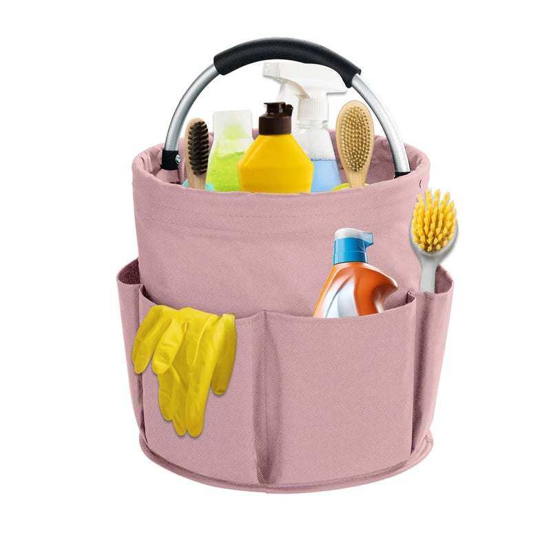 abcmilz 17L Cleaning Caddy with Handle, Cleaning Supplies Organizer, Foldable Storage Basket, Cleaning Supply Caddy, Portable Multi Cleaning Bucket Bag for Home, Garden (Pink) - Image 1