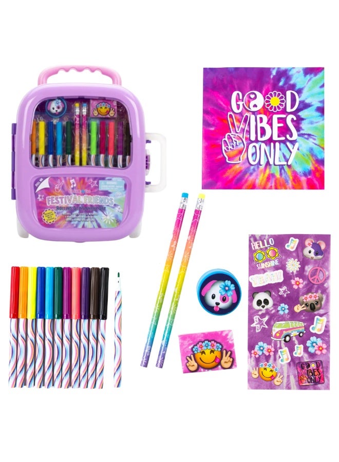 VOTUM Art Sets for Kids with 12 Washable Markers, 2 Pencils, Sketch Pad, Sharpener, Stickers, Rolling Case, Festival Friends Theme - Cute Marker Set - Birthday Gifts, Premium Art Supplies for Kids - Image 1