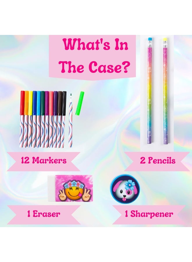 VOTUM Art Sets for Kids with 12 Washable Markers, 2 Pencils, Sketch Pad, Sharpener, Stickers, Rolling Case, Festival Friends Theme - Cute Marker Set - Birthday Gifts, Premium Art Supplies for Kids - Image 4