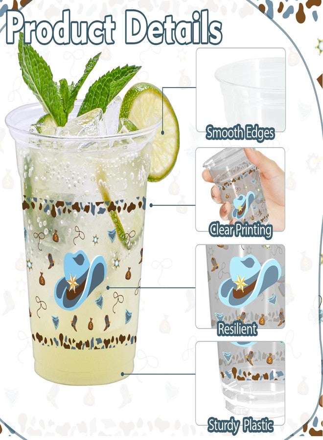 ZCPTZ 100 Pcs Western Cowboy Plastic Cups, 12 oz Blue Cowboy Party Cup Clear Disposable Western Cowboy Cups for Western Cowboy Baby Shower Party Cups Cowboy Birthday Party Supplies - Image 3