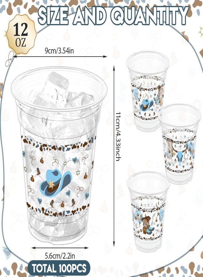 ZCPTZ 100 Pcs Western Cowboy Plastic Cups, 12 oz Blue Cowboy Party Cup Clear Disposable Western Cowboy Cups for Western Cowboy Baby Shower Party Cups Cowboy Birthday Party Supplies - Image 2