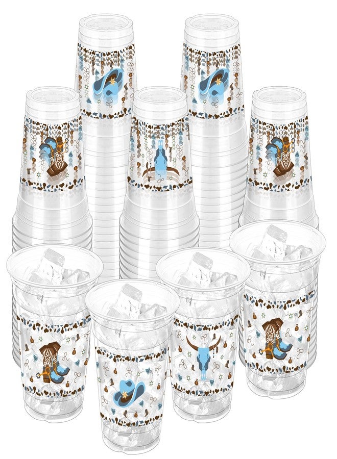 ZCPTZ 100 Pcs Western Cowboy Plastic Cups, 12 oz Blue Cowboy Party Cup Clear Disposable Western Cowboy Cups for Western Cowboy Baby Shower Party Cups Cowboy Birthday Party Supplies - Image 1