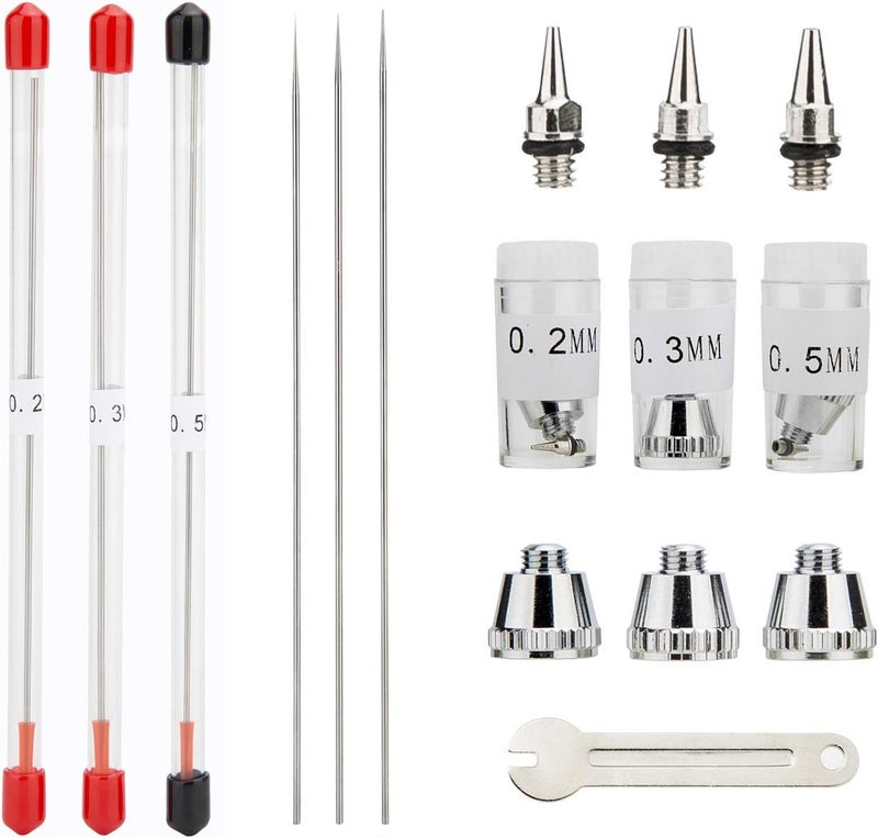 Uouteo Airbrush Needles Nozzle 0.2mm, 0.3mm, 0.5mm Spray Gun Nozzle Needle Tip Replacement Parts for Airbrush Gun - Image 1