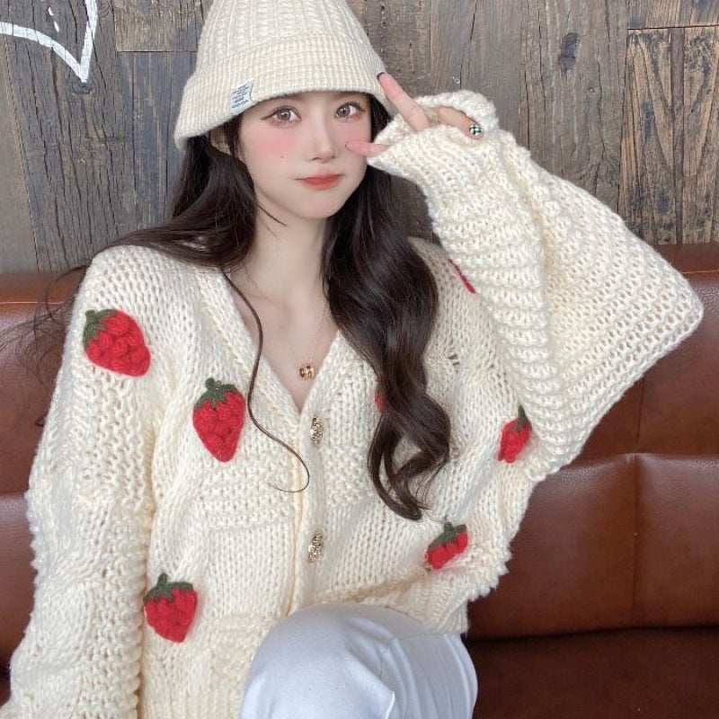 Loose Womens Knitted Open Cardigan Spring 2024 Design Sensation Berries 3D Hook Flower Sweet Versatile Sweater Jacket Green  - Image 3