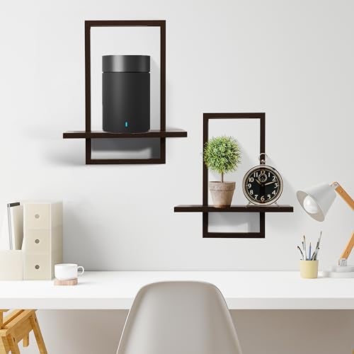 PHOENANCEE Square Floating ShelvesWall Plants HolderBathroom Wall DecorFramed Decorative Shelf BlackModern Chic Set of 2 for Living Room Bedroom Home OfficeSoild WoodLSWalnut - Image 3