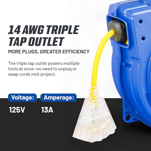 GOODYEAR بكرة سلك كهربائي GOODYEAR طويلة جداً 40 قدم 14AWG 3C SJTOW، موصل ثلاثي، ثقيلة التحمل، توقف ببطء عند أي نقطة - Image 2