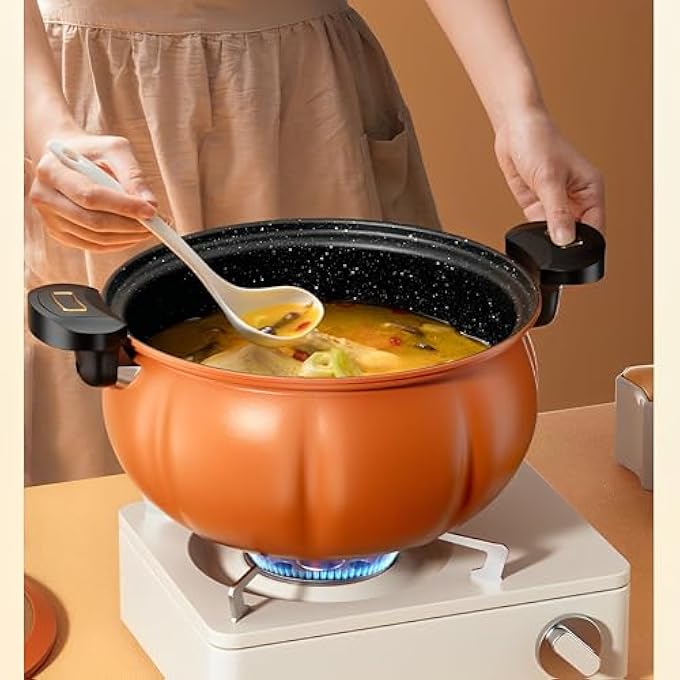 بيوينتي قدر ضغط صغير غير لاصق سعة 8 لتر مع مقابض قفل، قدر طهي اليقطين، قدر خزفي، قدر صلصة للتسخين السريع، متوافق مع موقد الغاز الحثي - Image 2