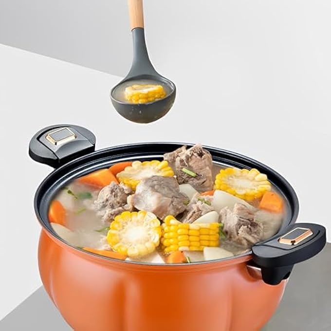 بيوينتي قدر ضغط صغير غير لاصق سعة 8 لتر مع مقابض قفل، قدر طهي اليقطين، قدر خزفي، قدر صلصة للتسخين السريع، متوافق مع موقد الغاز الحثي - Image 3