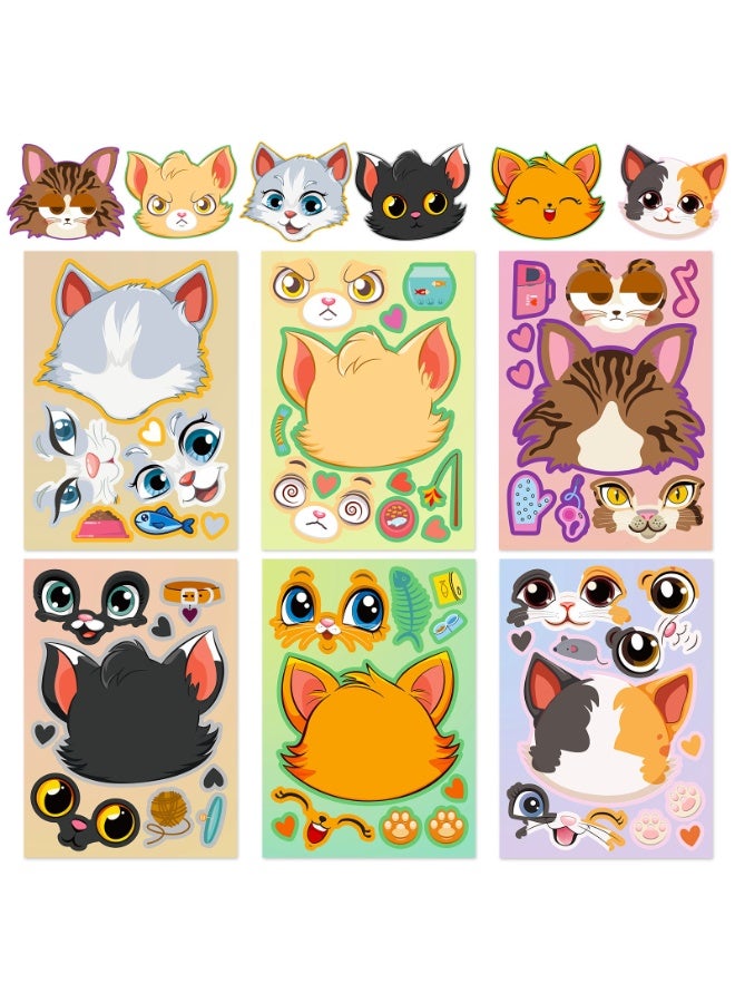 NIBEMINENT 6 Pcs Cartoon Cat Face Change Deco Kit Waterproof Stickers, High Definition Printing Bright Colors, Suitable for Laptop Skateboard Luggage Water Bottle Guitar DIY - Image 3