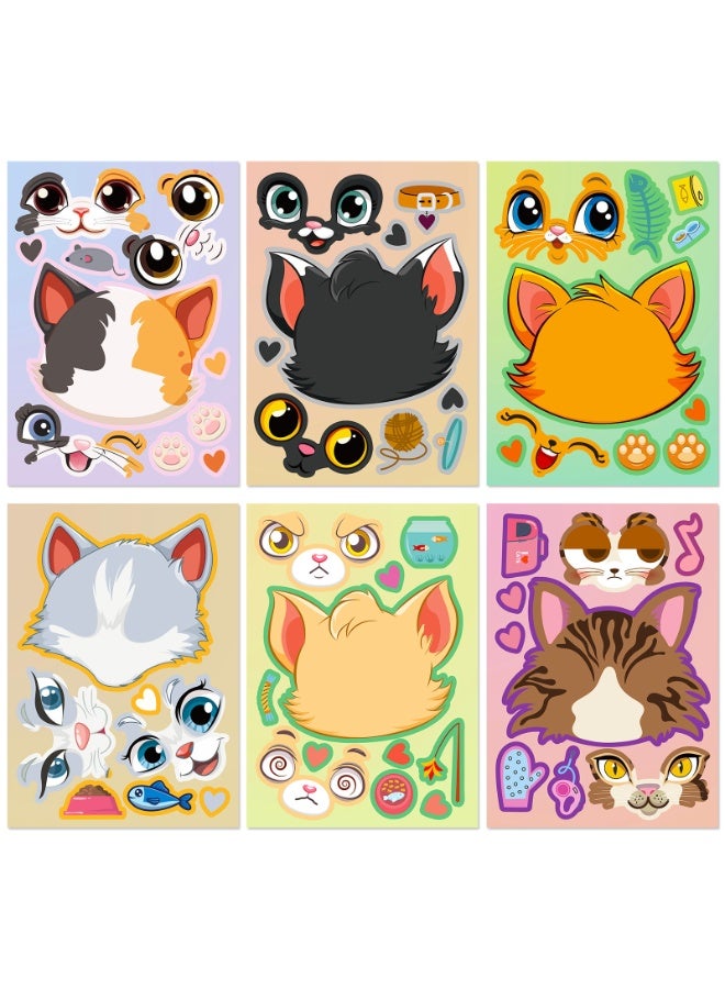 NIBEMINENT 6 Pcs Cartoon Cat Face Change Deco Kit Waterproof Stickers, High Definition Printing Bright Colors, Suitable for Laptop Skateboard Luggage Water Bottle Guitar DIY - Image 2