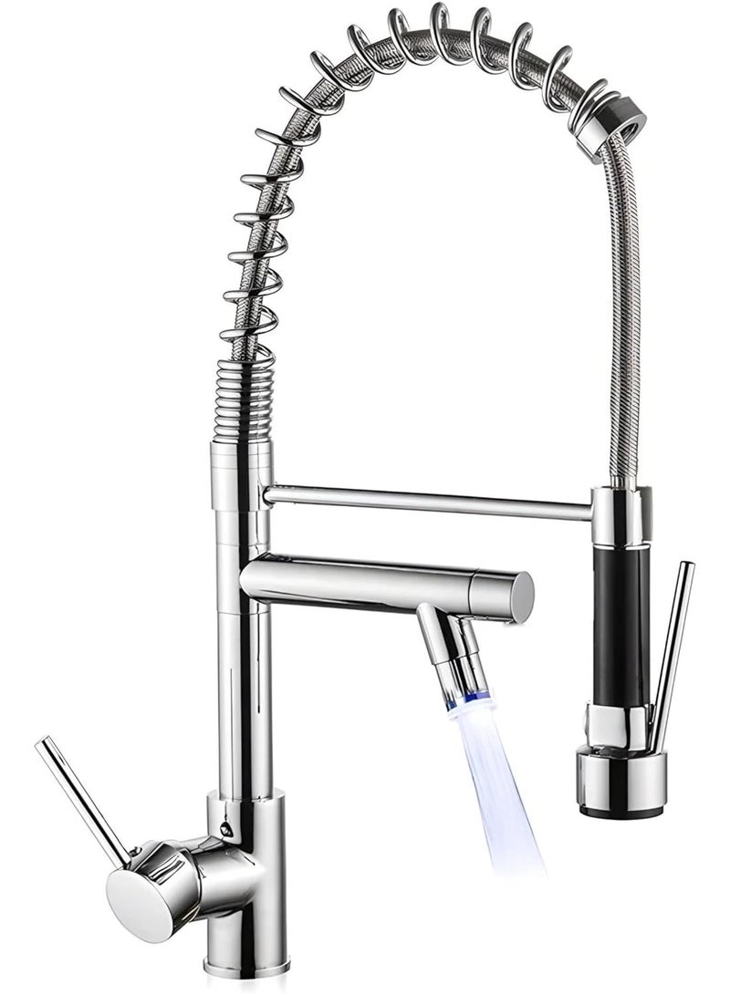 Single Lever Kitchen Sink Faucet, Pull-Out with Pull-Down Sprayer, Dual Function Hot and Cold Water Swivel, crome  - Image 1