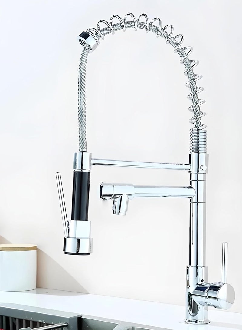 Single Lever Kitchen Sink Faucet, Pull-Out with Pull-Down Sprayer, Dual Function Hot and Cold Water Swivel, crome  - Image 2