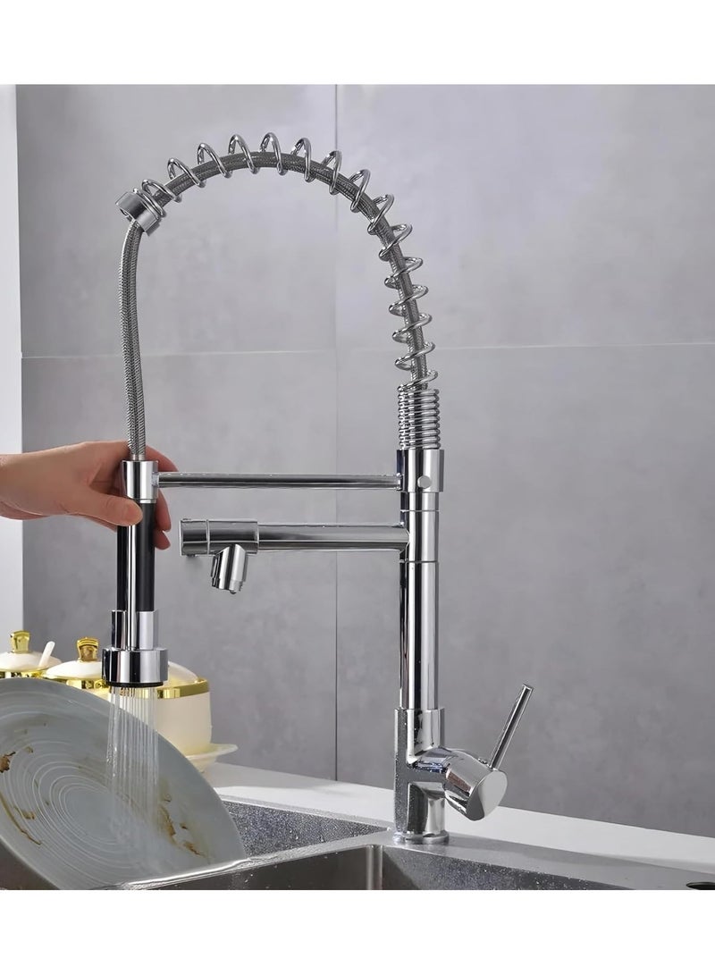 Single Lever Kitchen Sink Faucet, Pull-Out with Pull-Down Sprayer, Dual Function Hot and Cold Water Swivel, crome  - Image 3