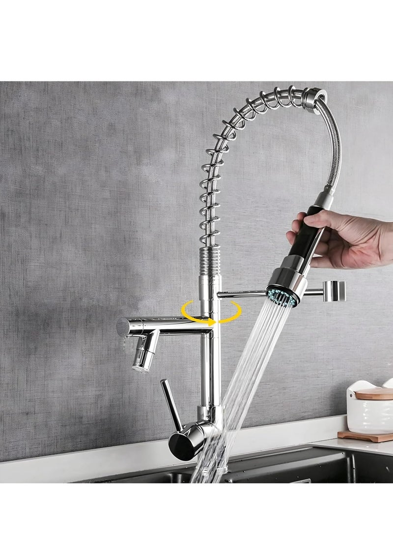 Single Lever Kitchen Sink Faucet, Pull-Out with Pull-Down Sprayer, Dual Function Hot and Cold Water Swivel, crome  - Image 5