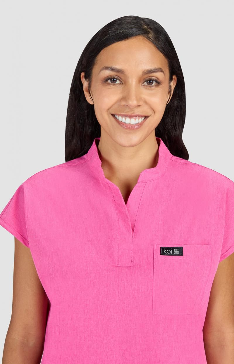 KOI Basics Women's Ari 1-Pocket Scrub Top Heather Pink Lemonade Small - Image 3