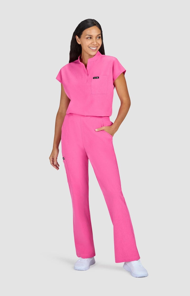 KOI Basics Women's Ari 1-Pocket Scrub Top Heather Pink Lemonade Small - Image 2