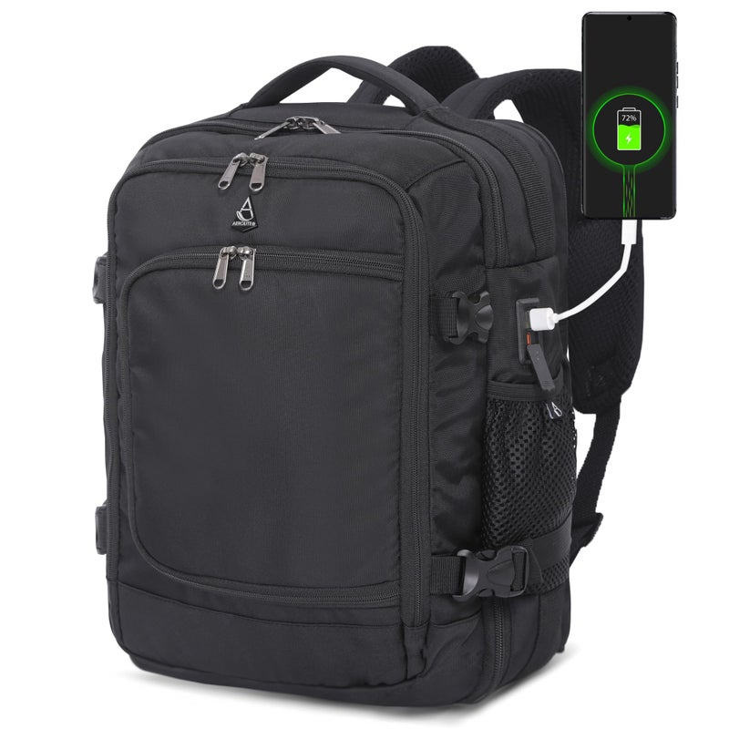 Aerolite Aerolite 40x30x20 Wizz Air Maximum Size Backpack Eco-Friendly Cabin Luggage Approved Travel Carry On Holdall Shoulder Bag Flight Rucksack with YKK Zippers 5 Year , Backpack Black, (BPMAX503)  - Image 1