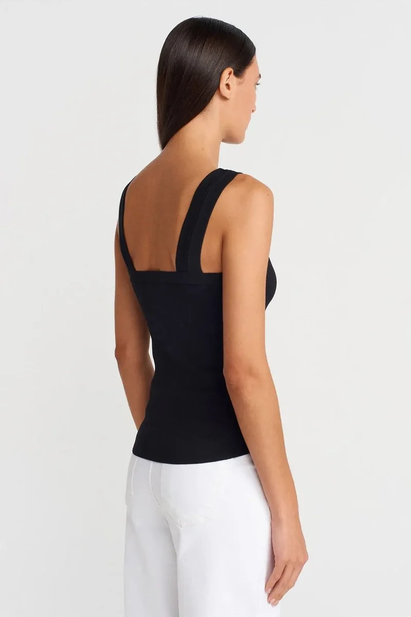 Dilvin Black DILVIN Sleeveless Ribbed Square-neck Blouse for Women | Best Price UAE