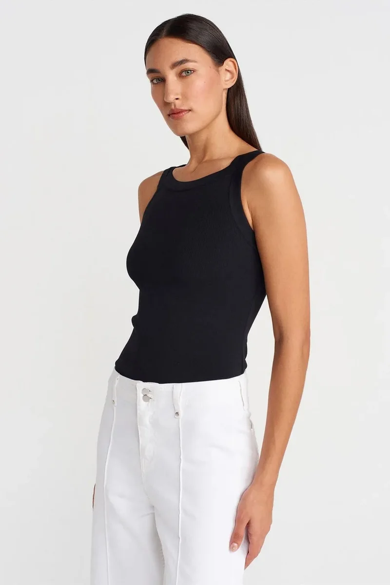 DILVIN Sleeveless Ribbed Square-neck Blouse