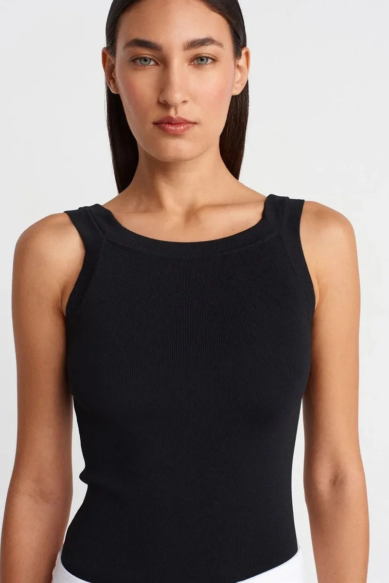 Dilvin Black DILVIN Sleeveless Ribbed Square-neck Blouse for Women | Best Price UAE