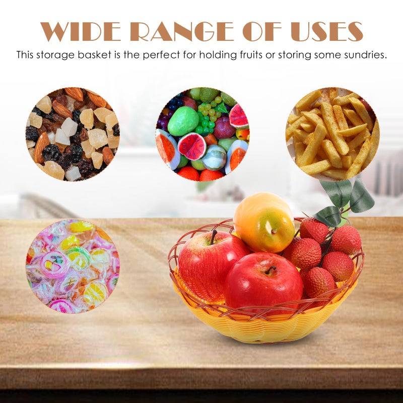 Plastic Woven Storage Basket Set 4pcs Yellow Edged Round 23cm Kitchen Organizer - Image 4