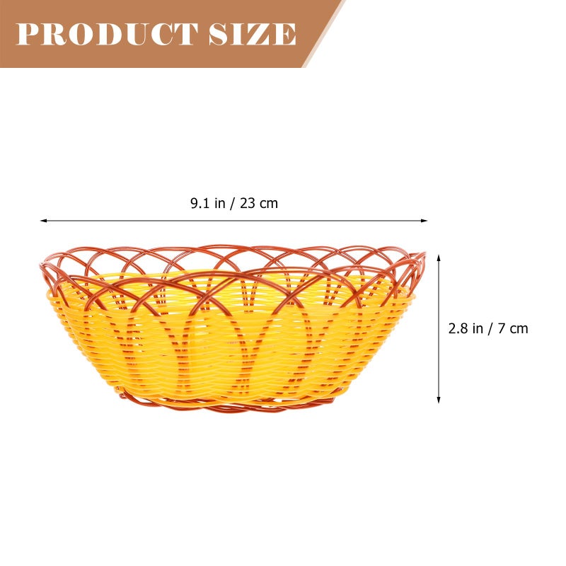 Plastic Woven Storage Basket Set 4pcs Yellow Edged Round 23cm Kitchen Organizer - Image 3