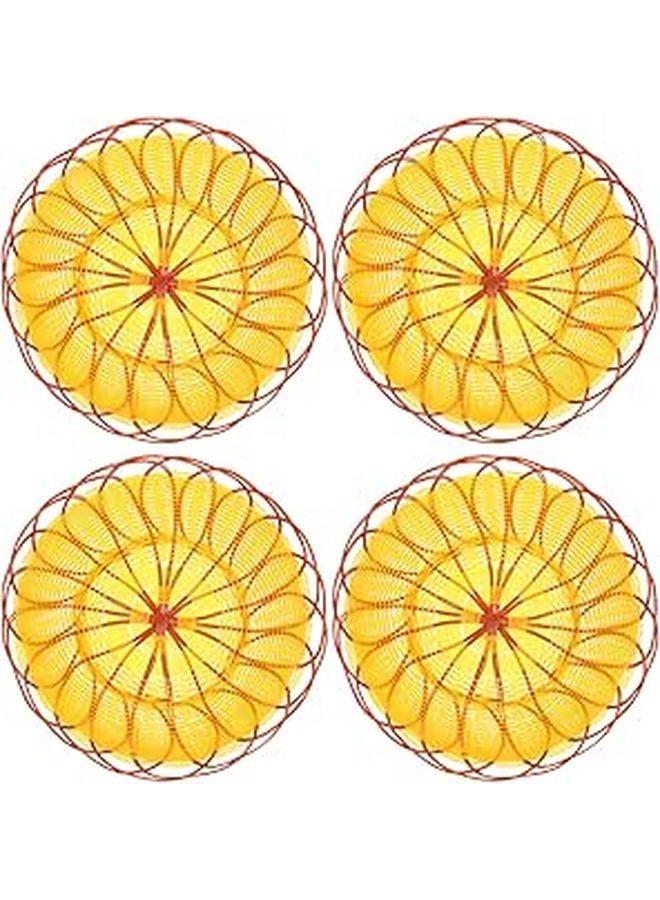 Plastic Woven Storage Basket Set 4pcs Yellow Edged Round 23cm Kitchen Organizer - Image 1