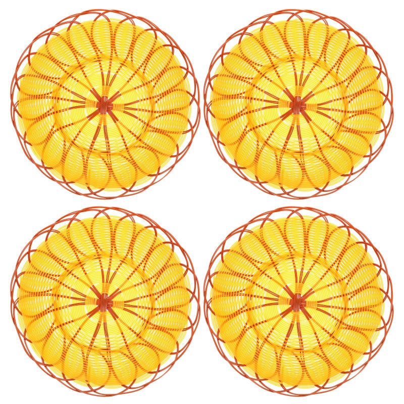 Plastic Woven Storage Basket Set 4pcs Yellow Edged Round 23cm Kitchen Organizer - Image 2
