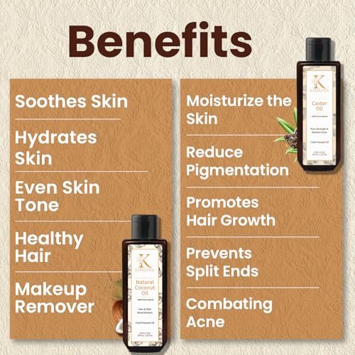 Kimayra Cold Pressed Castor & Coconut Oil For Hair Growth, Hairfall Control, Nails, Eyebrow & Eyelashes, Reduces Dandruff & Dark Spots, Glowing Skin | Men & Women All Skin & Hair Types –200ml - Image 2
