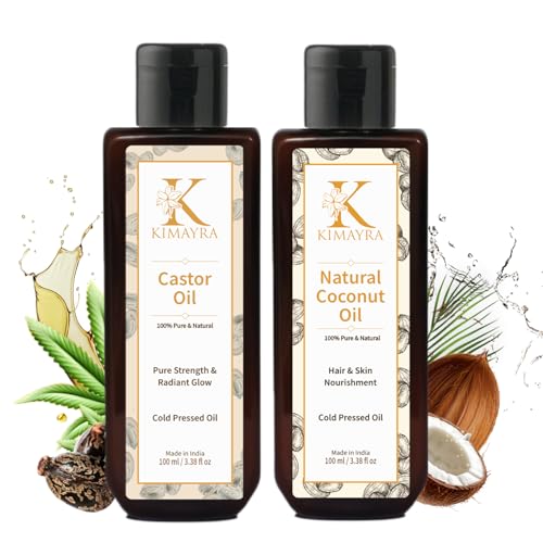 Kimayra Cold Pressed Castor & Coconut Oil For Hair Growth, Hairfall Control, Nails, Eyebrow & Eyelashes, Reduces Dandruff & Dark Spots, Glowing Skin | Men & Women All Skin & Hair Types –200ml - Image 1