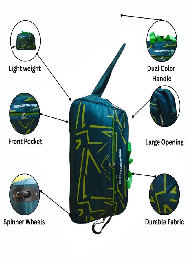 حقيبة سفر سويفت باجز بعجلات | حقيبة أمتعة قابلة للطي وخفيفة الوزن بمقبض وحزام كتف - 30 لتر (أخضر وأسود) (أخضر) - Image 3