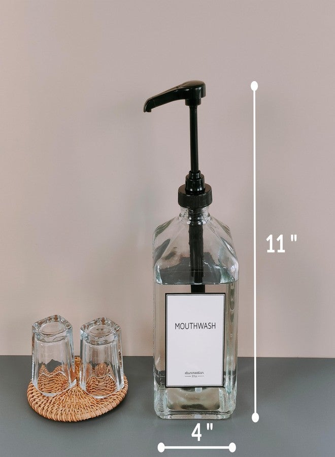 eBun 37oz Glass Mouthwash Dispenser for Bathroom, Mouthwash Dispenser Pump, Mouth Wash Container with Reusable Cup, Mouth Wash Bottle, Countertop Kitchen Sink Dish Liquid Soap Holder Set (Black) - Image 5